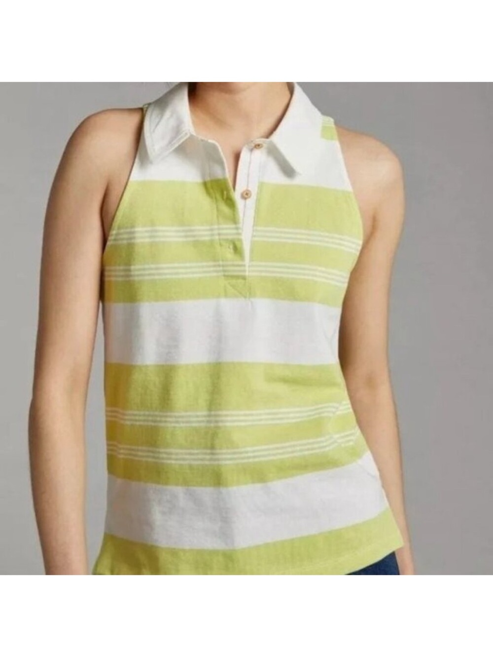 Maeve by Anthropologie Sleeveless Polo Tank Top in Lime & White Stripes Size XS